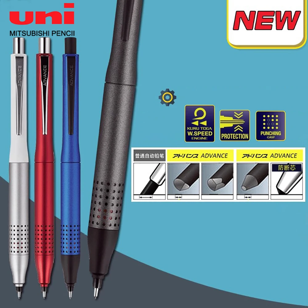 Japan UNI Kuru Toga Mechanical Pencil M5-1030 Metal Rod Low Center Gravity Automatic Rotating Drawing Pencil 0.5mm Stationery