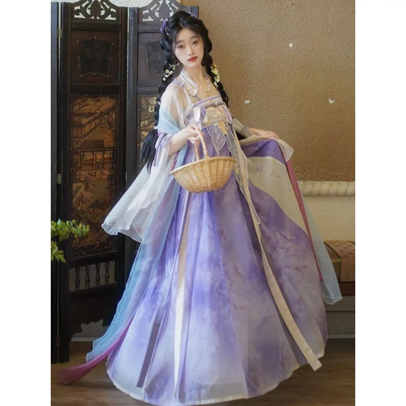Tang Dynasty Hanfu fairy elegant ancient Chinese style embroidery chest-length skirt full set