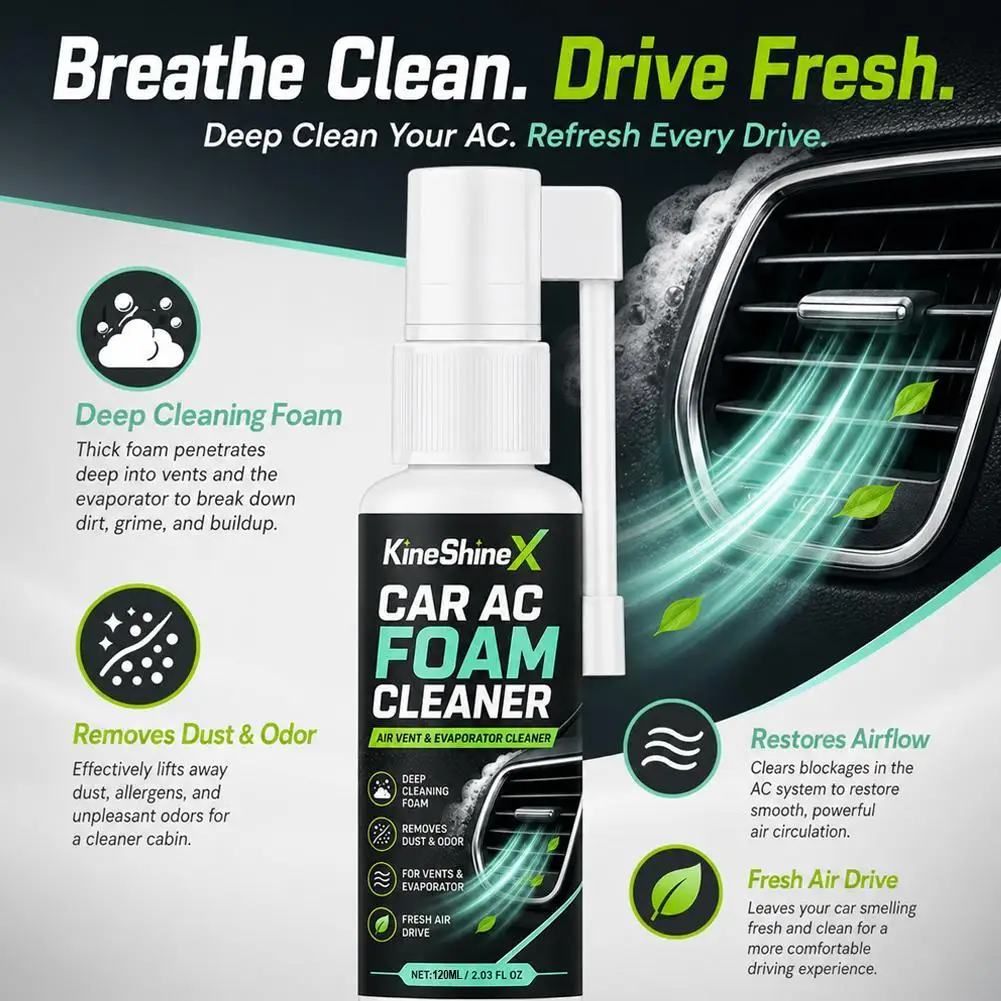 Car air conditioner foam cleaning spray, air outlet deodorant, interior dust and odor remover, applicable to various models