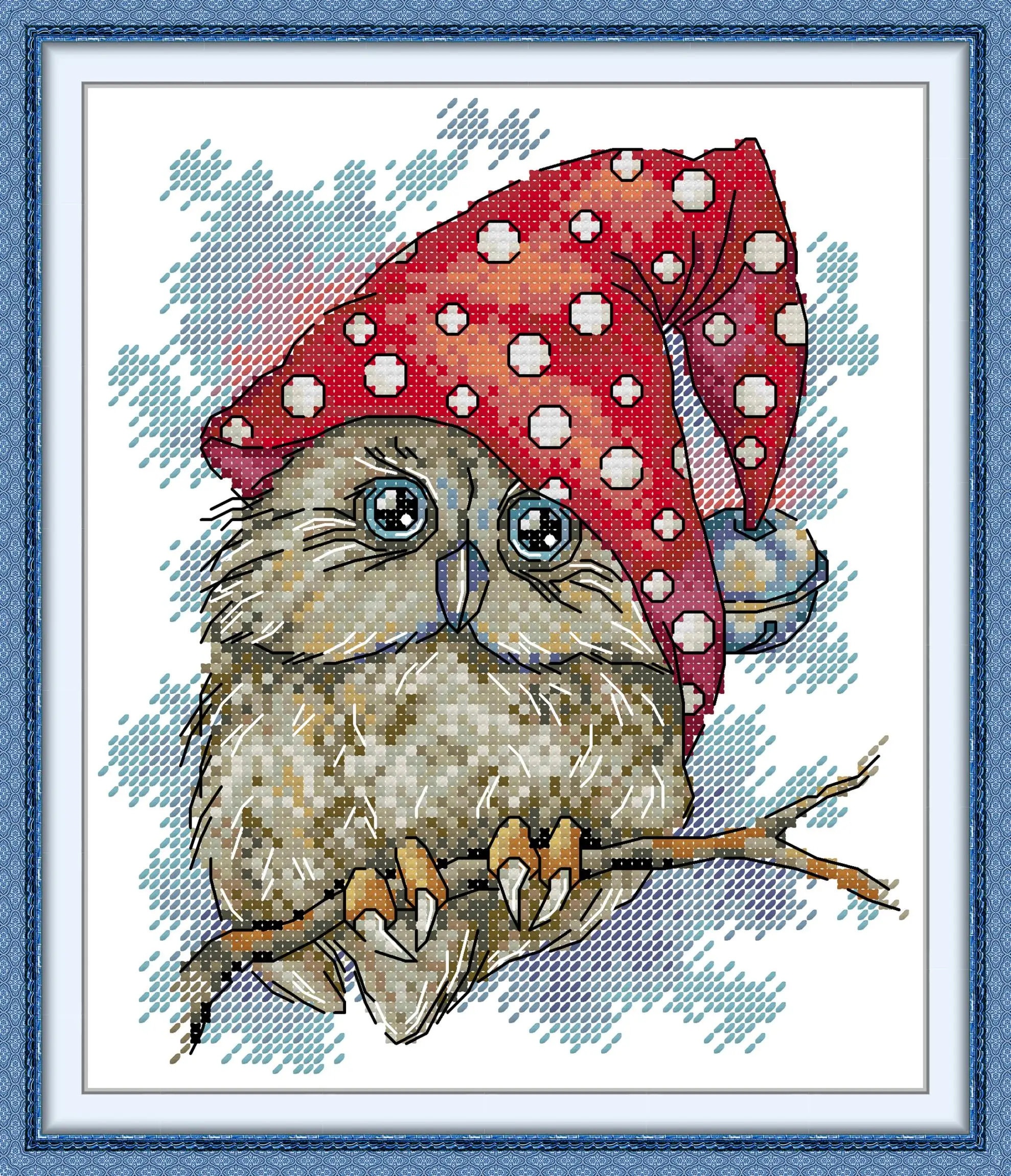 

Maydear Full Cross Stitch Kit, 11CT/14CT/16CT/9CT Aida Fabric,DMC Threads Sewing Pattern Embroidery Set-Christmas Owls 4