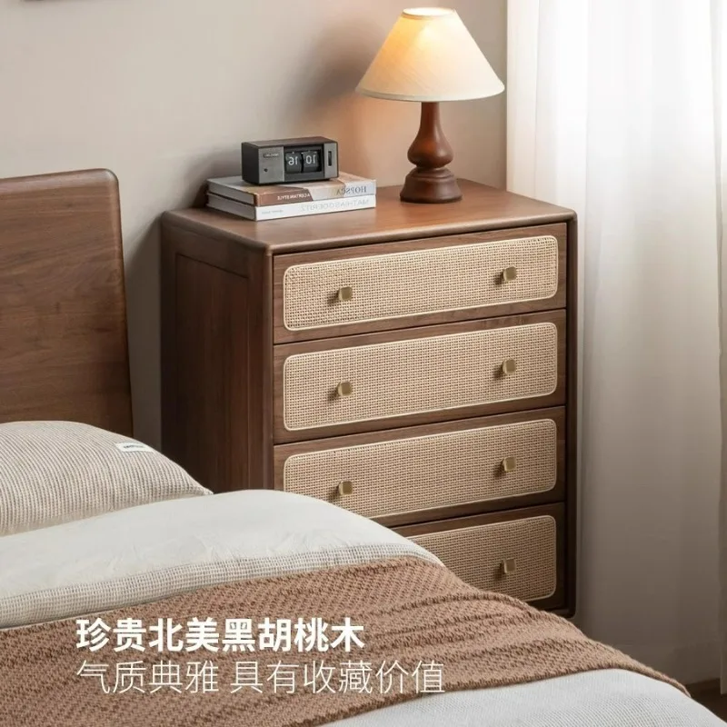 ตู้ไม้จริง โมเดิร์น เรียบง่าย ตู้ไม้วอลนัทสีดำ ตู้เก็บของหวายในห้องนอน ตู้เก็บของในบ้าน เฟอร์นิเจอร์ห้องนั่งเล่น