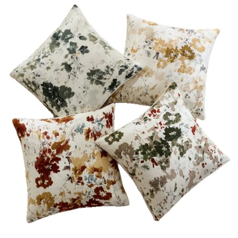 2D Flat Single-Sided Retro Watercolor Floral Pillowcases Soft and Hazy Distressed Ink Flower Print Gentle Mid-Century Atmosphere
