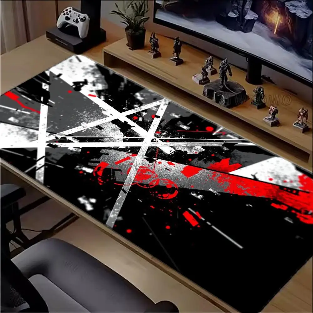 Red White Black Industrial Grunge Large Extended Gaming Mouse Pad Non-Slip Rubber  Keyboard Desk Mat Mousepad E-sports Accessory