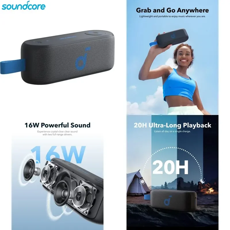 Brand For Anker A3172 Select 3 IPX7 Waterproof Bluetooth Speaker 16W BassUp 20H Playtime Portable Outdoor Sound Box