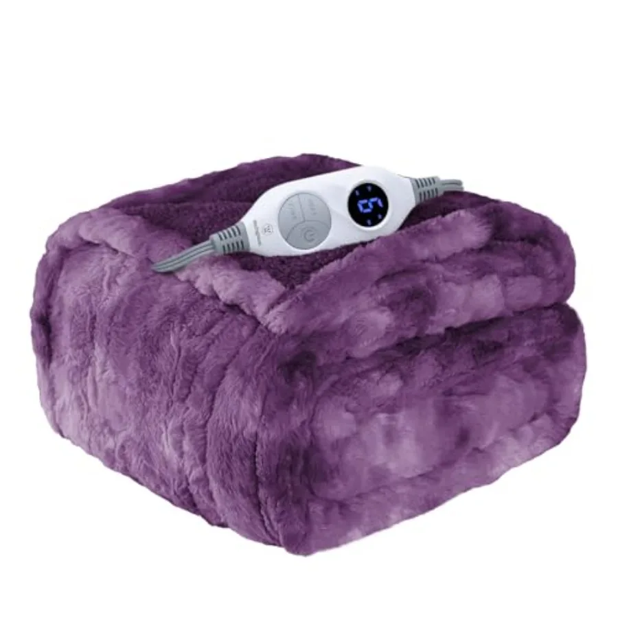 

Electric Heated Throw Blanket Faux Fur with 6 Heating Levels and Auto Off Soft Cozy Sherpa Washable Blanket 50" x 60" Purple