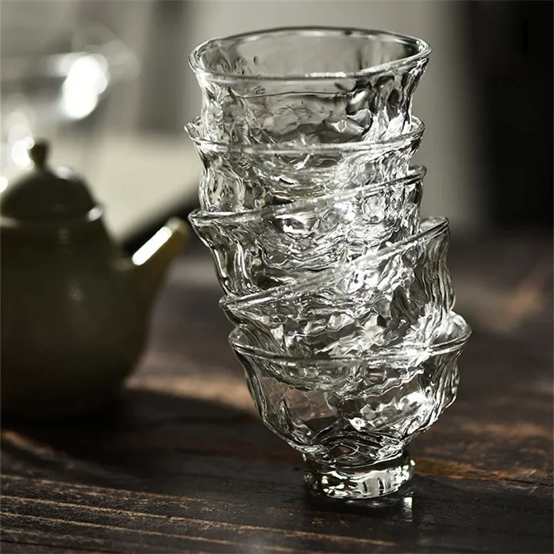 Japanese Hammer Pattern 60ml Mini Glass Tea Tasting Cup Kung Fu Tea Set Accessory Heat Resistant Tea Ceremony Gift For Home Bar