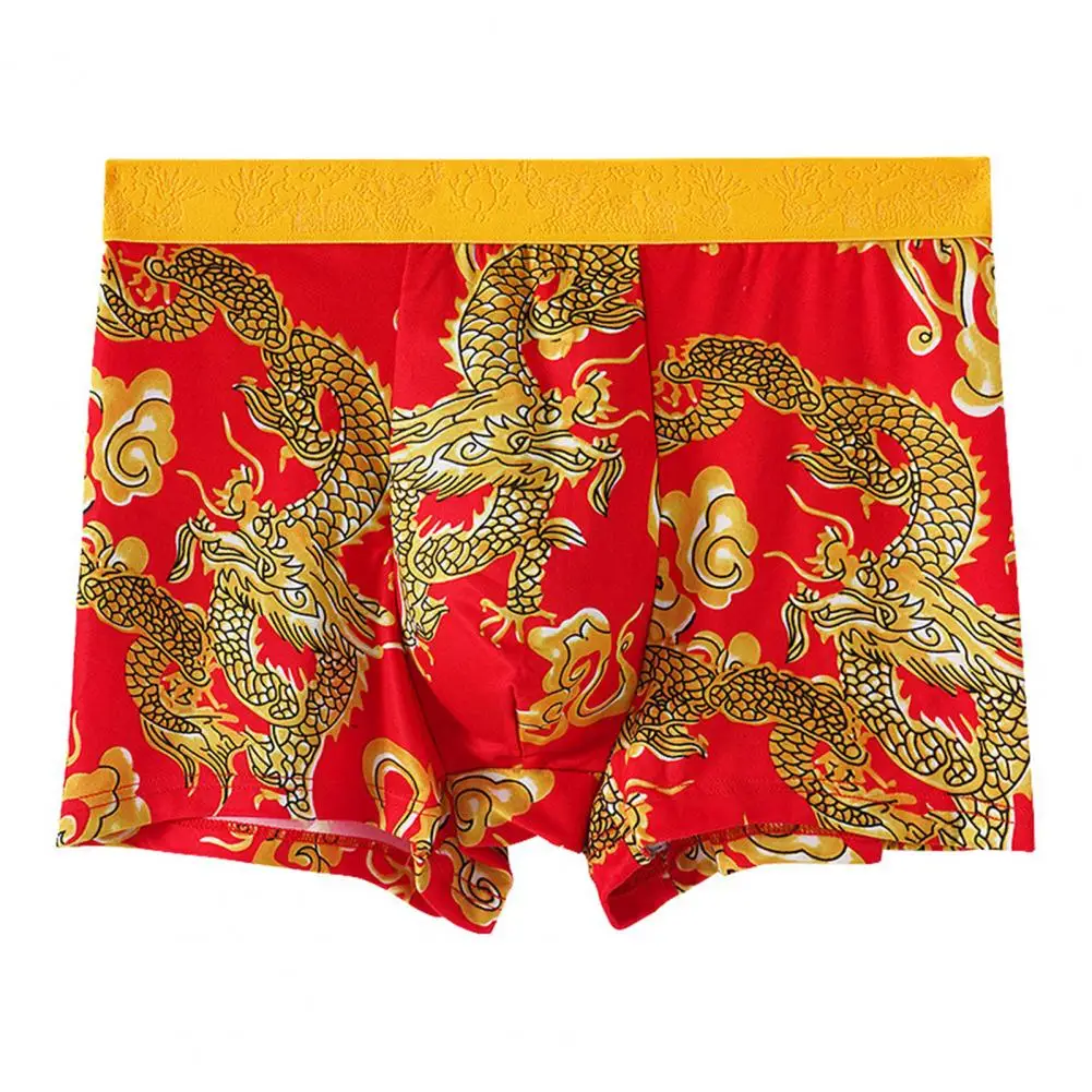 Dragon Pattern Men\'s Underwear Classic Four Seasons Chinese Emperor Shorts Lucky Funny Man U Crotch Boxers Briefs Male Large