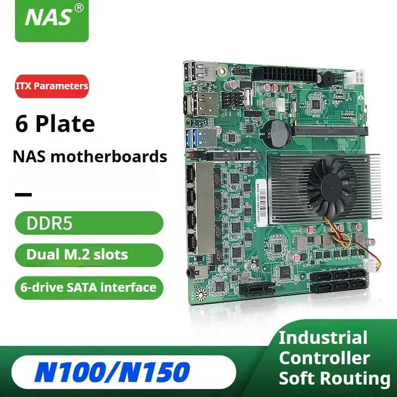Topton NAS Motherboard N150 N100 6-Bay 6*SATA3.0 2*M.2 NVMe 4*2.5G Nics 1*PCIE X1 1*DDR5 Mainboard ITX Firewall Daya Rendah