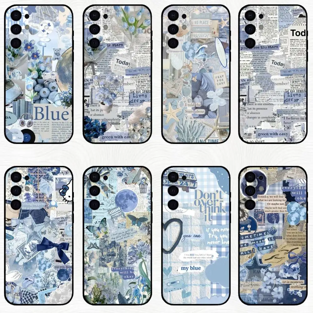 

B-Blue aesthetic Phone Case For Samsung S25,S24,S21,S22,S23,S30,Ultra,S20,Plus,Soft Silicone Black Cover