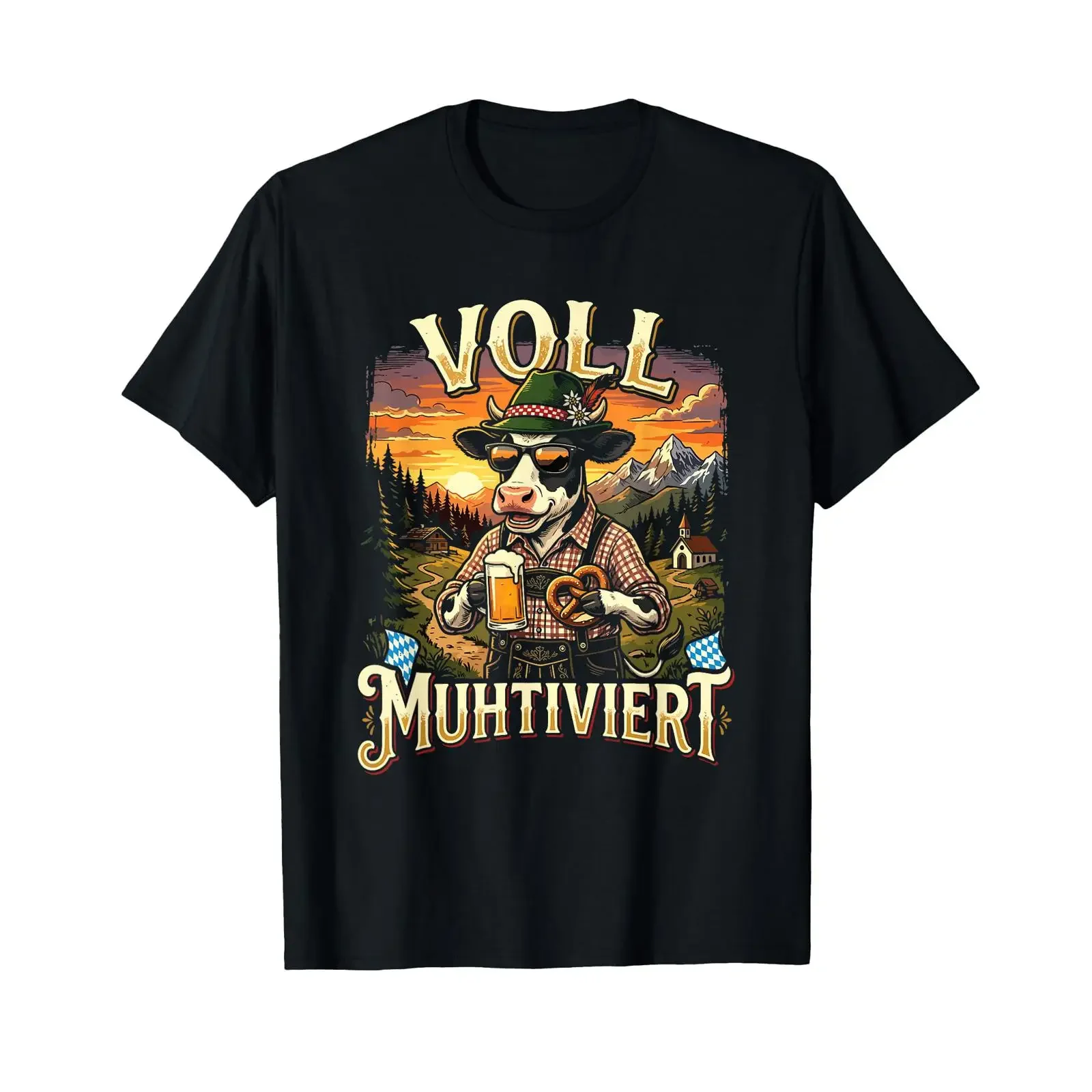 Fully Motifed Funny Cow Motif Farmer Farm T Shirt vintage Washed streetwear Breathable Slightly Stretched Soft Casual homme