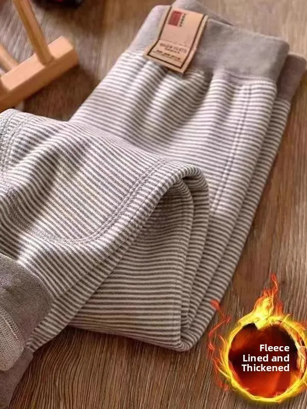 

plus Size Thickened Fleece Ladies Autumn Winter Thermal Trousers Striped Knitted Pants Women's Long Leggings Winter Warm Tights