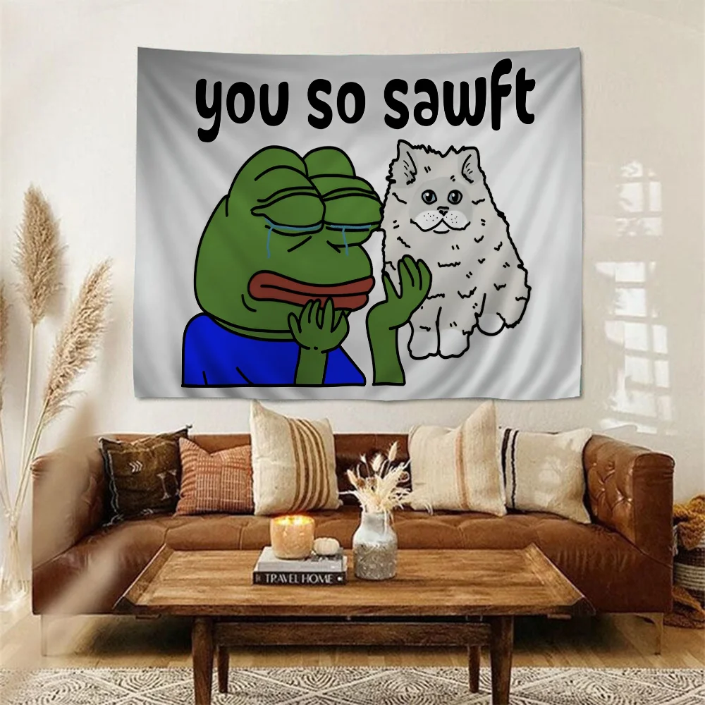 P-Pepe The F-Frog Face Anime Tapestry Hippie Flower Wall Carpets Dorm Decor Cheap Hippie Wall Hanging