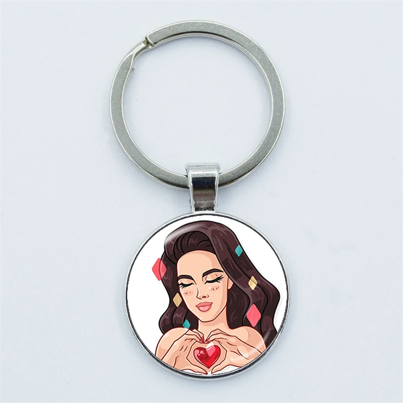 Famous Star Lana Del Rey Keychain Rotated Glass Dome Pendant Metal Key Chains Bag Car Accessories Keyring Birthday Gifts