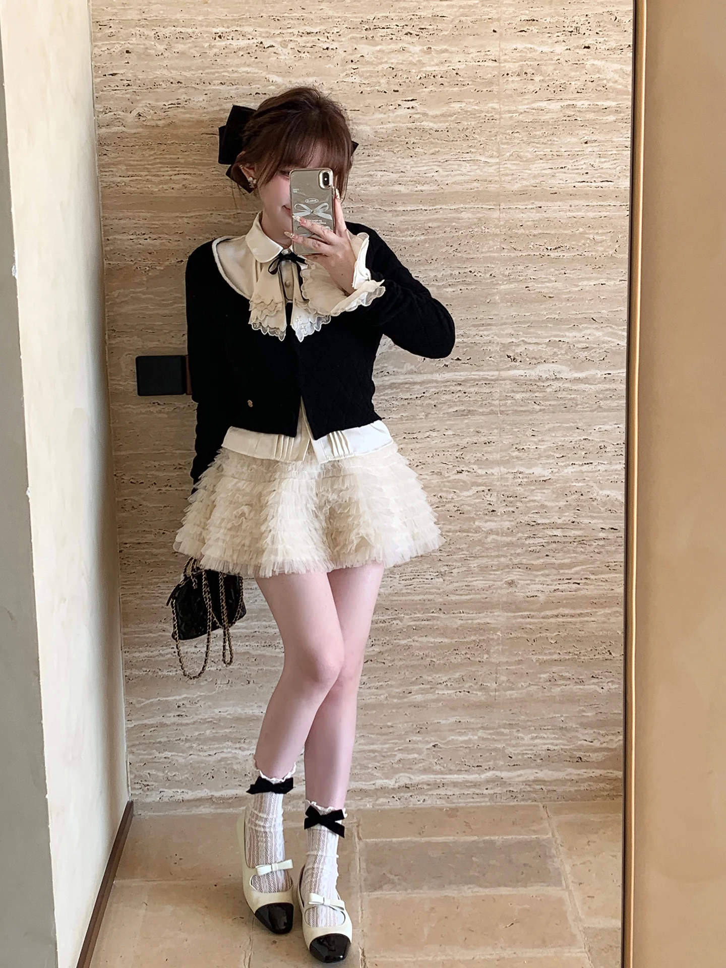 

Черный свитер с широким воротником и тяжелой ручной отделкой, юбка-кейк с эффектом похудения, комплект для женщин, летняя одежда