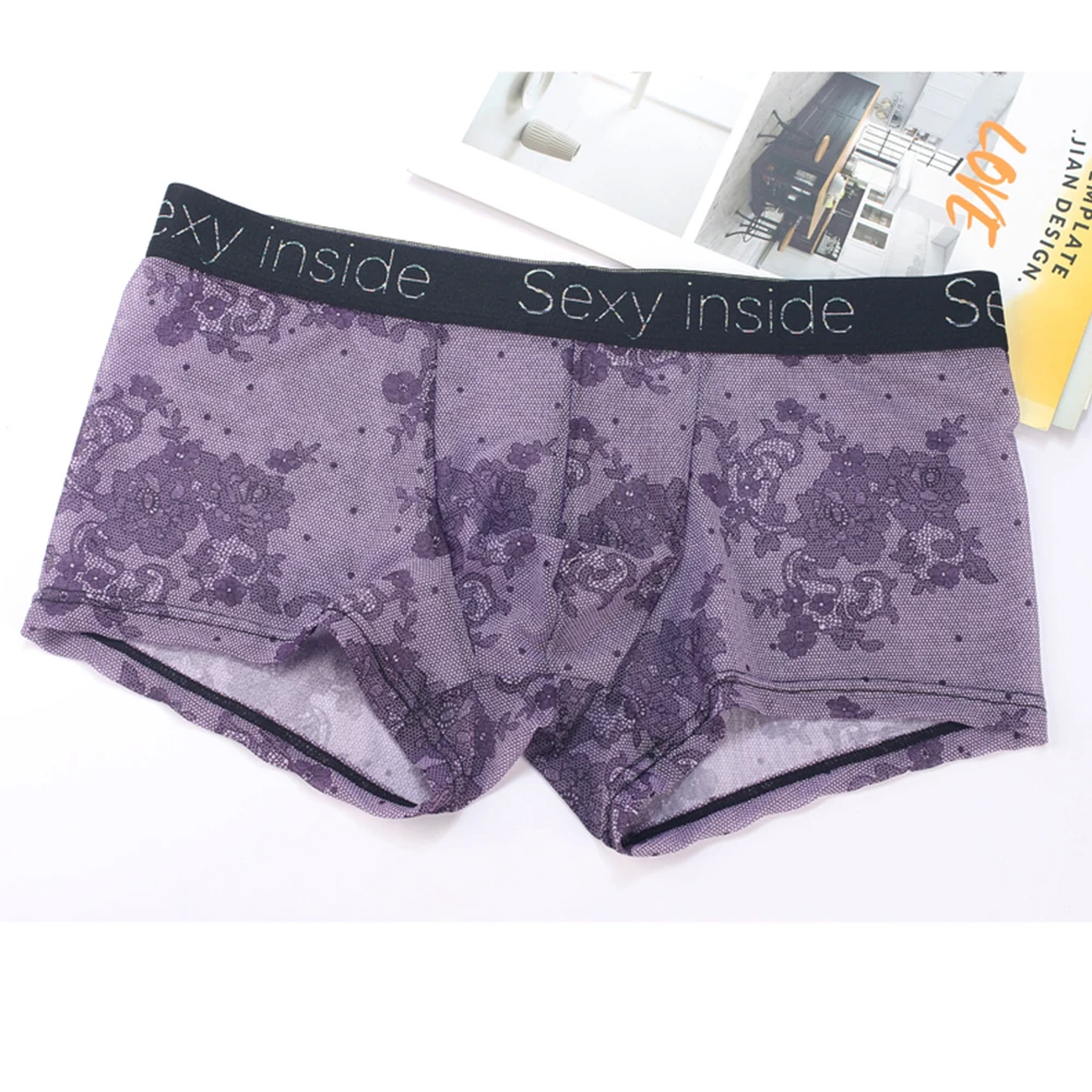 see through Mens Transparent Underpants Men Printed Briefs Male Shorts Floral Underwear Man Bulge Pouch Soft Panties