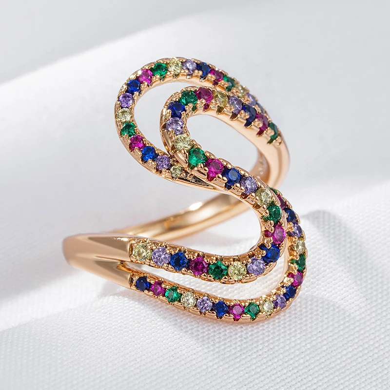 Wbmqda Unique Colorful Zircon S Shape Geometric Ring For Women 585 Rose Gold Color Fashion Personalized Jewelry Accessories