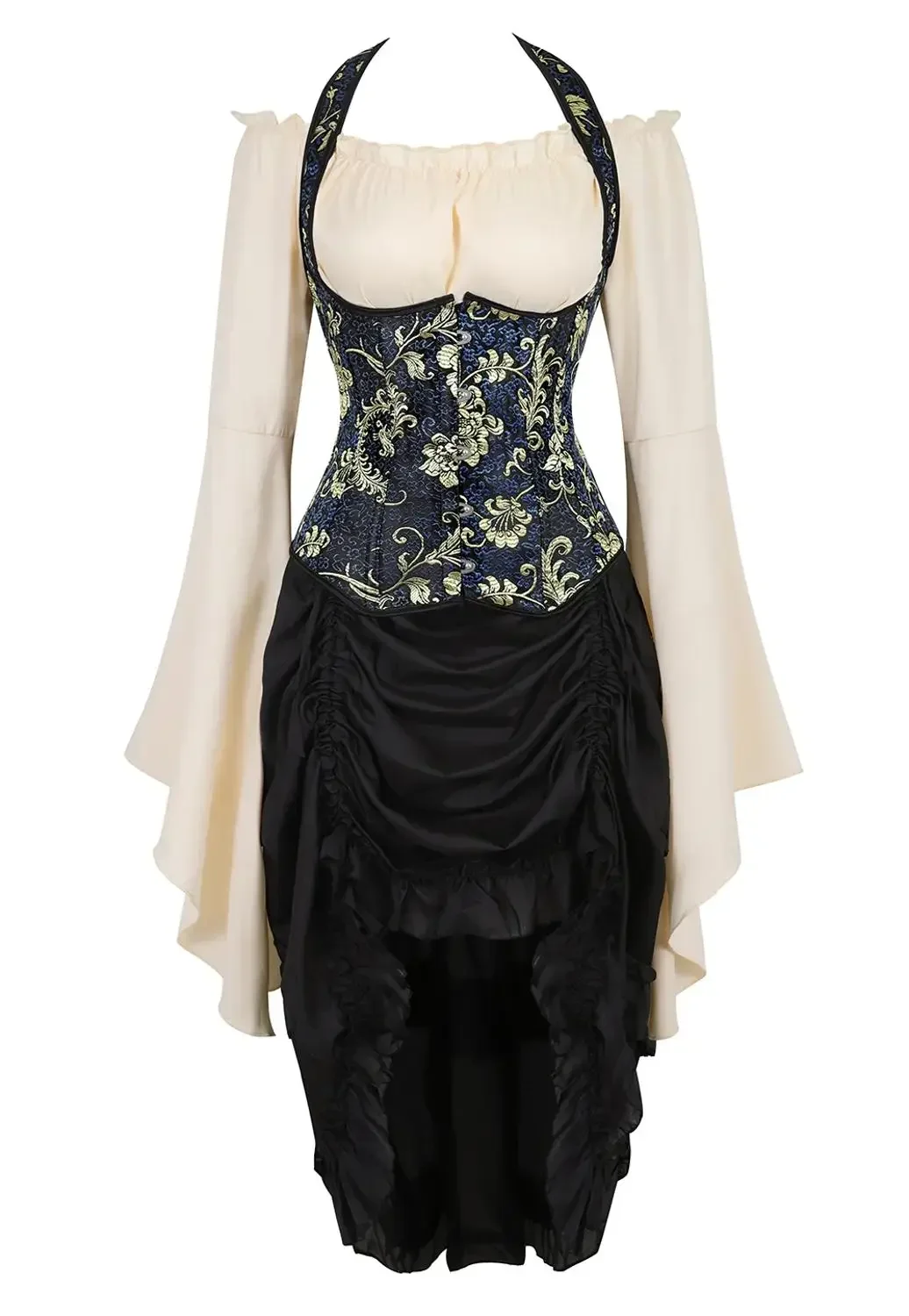 

Corset Skirt and Blouse Vintage Embroidery Corsets Underbust Rockabilly Strap Corsage Floral Bustier Carnival Party Costumes