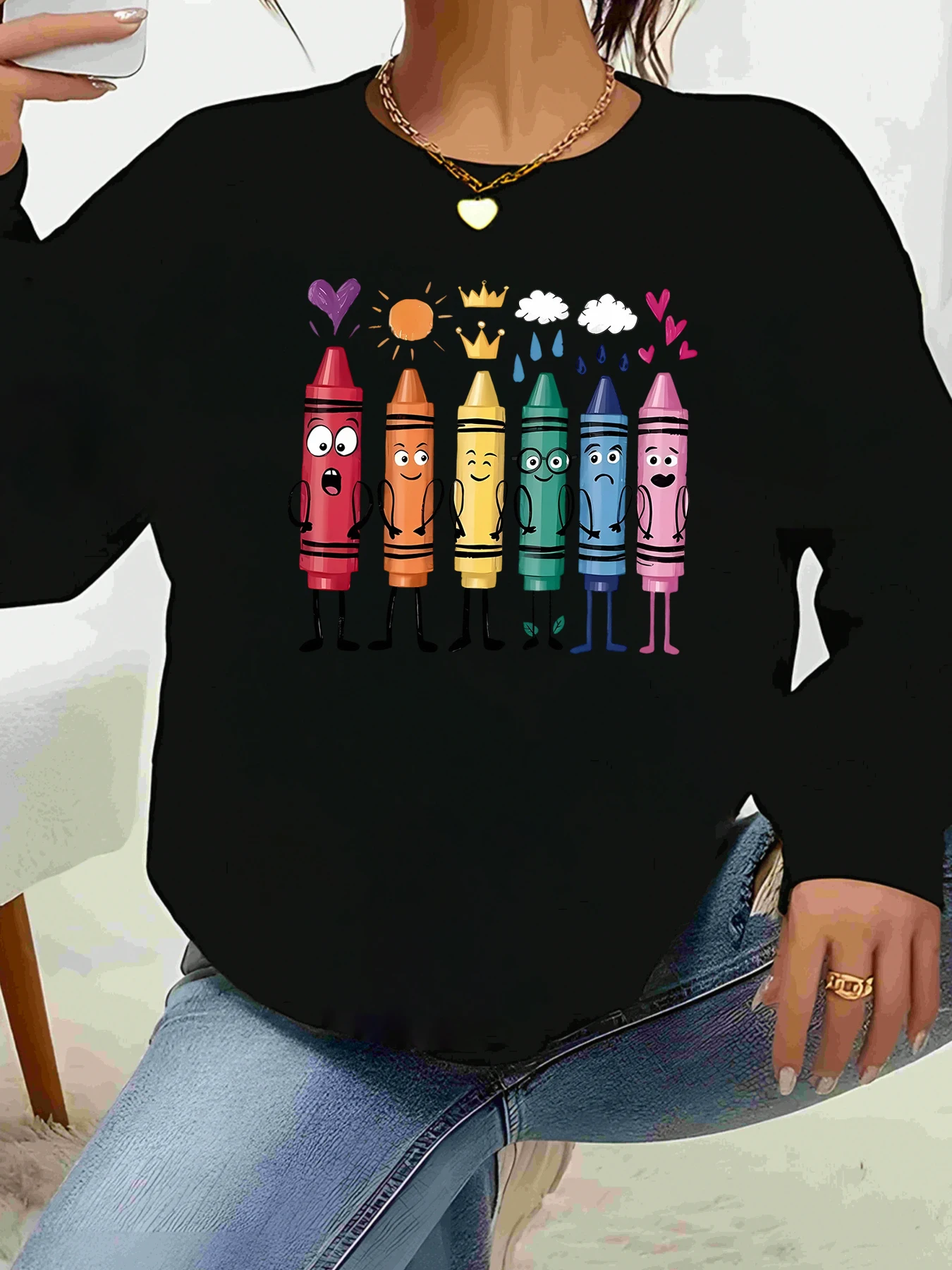 

Футболка с длинными рукавами и принтом карандашей, праздничная одежда на Хэллоуин, женский повседневный топ