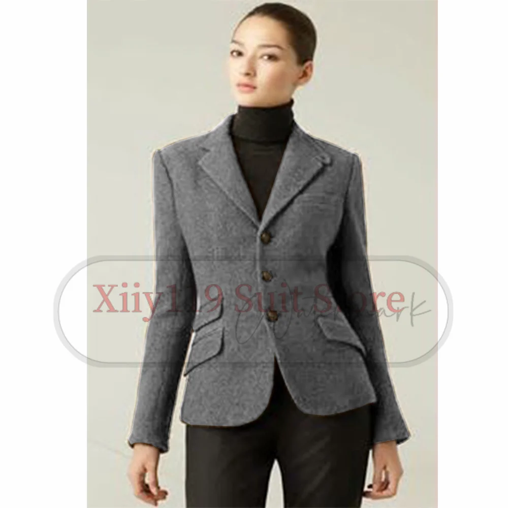 Korean Winter Outer New Women's Herringbone Coat American Retro Single-breasted V-neck Jackets for Women Woman Clothing