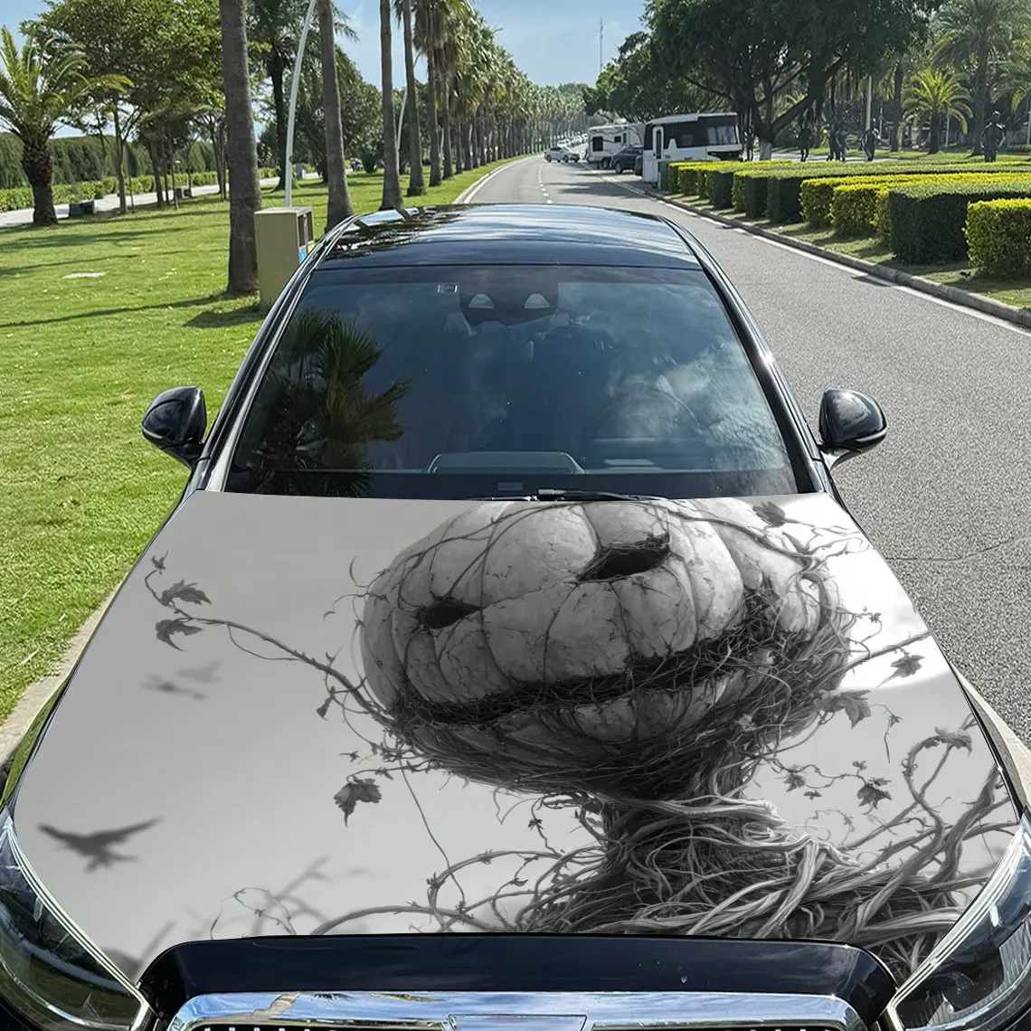 

Dark Fantasy Pumpkin Print car hood stickers, waterproof self-adhesive, scratch resistant, easy to stick, durable car PVC sticke