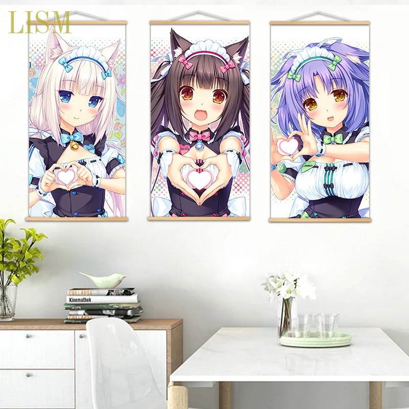 

Anime Nekopara Neko Para Chocolat Vanilla Sexy Cute Wall Poster Home Decor canvas painting Solid Wood Hanging Scroll Collection