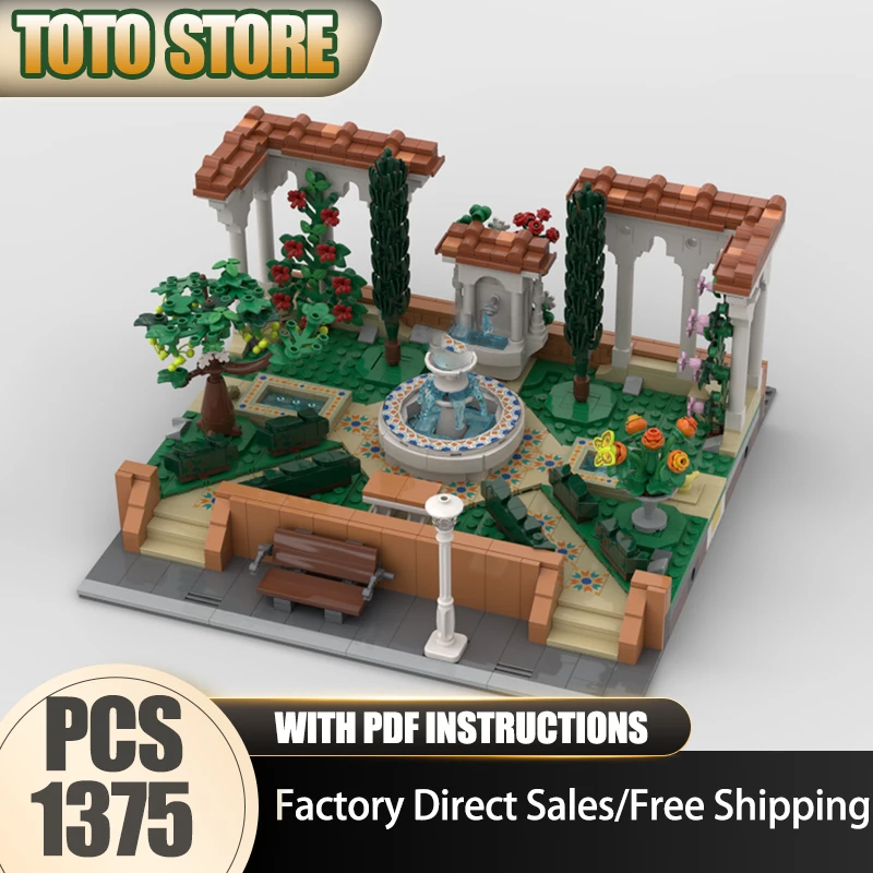 

City Street View Moc Building Bricks Modular Fountain Garden Model Technology Modular Blocks Christmas Set DIY Assembly Toy Gift