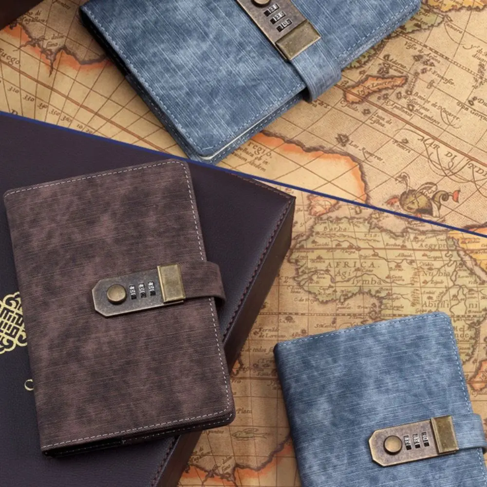 Capa de couro pu diário livro com bloqueio estilo chinês com bloqueio codificado senha bloqueio notebook atmosfera simples retro a5 notebook