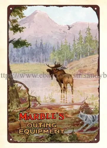 home decor 1934 Marble's Outing Equipment moose mountain creek metal tin sign