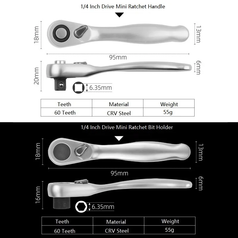 72 Teeth 1/4 Inch Drive Mini Ratchet Wrench Sockect or Bit Holder for Small Electronic Equipment