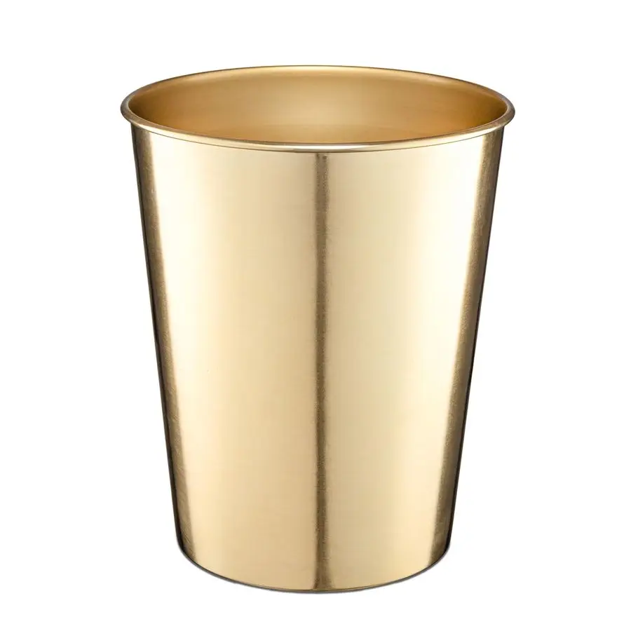

Metal Bathroom Trash Can Waste Basket for Bedroom, Office Desk, amp Dorm, Handcrafted, Durable Decorative Brushed Gold Small Tra