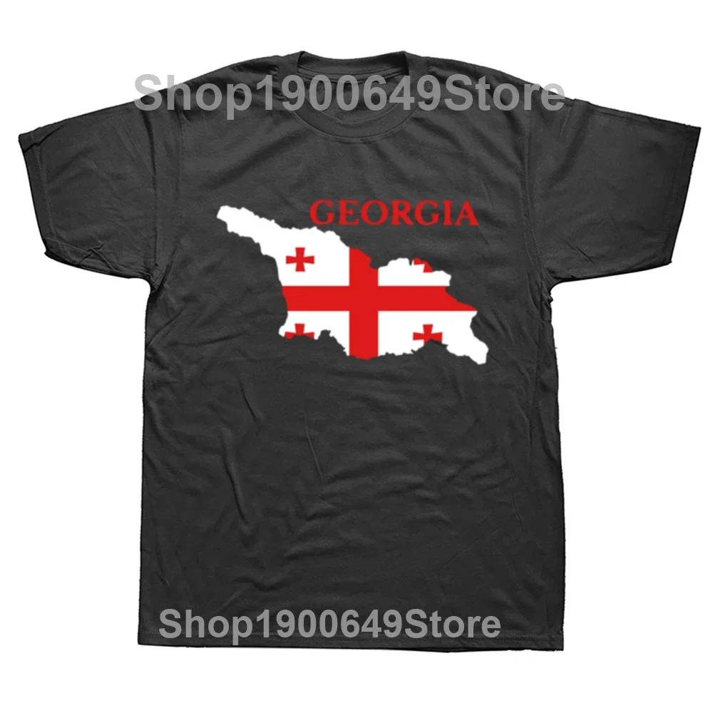 Funny Georgia Flag Map T Shirt Men Short Sleeved Printed Georgian Tee O-neck Loose Style Cotton T-shirt Streetwear