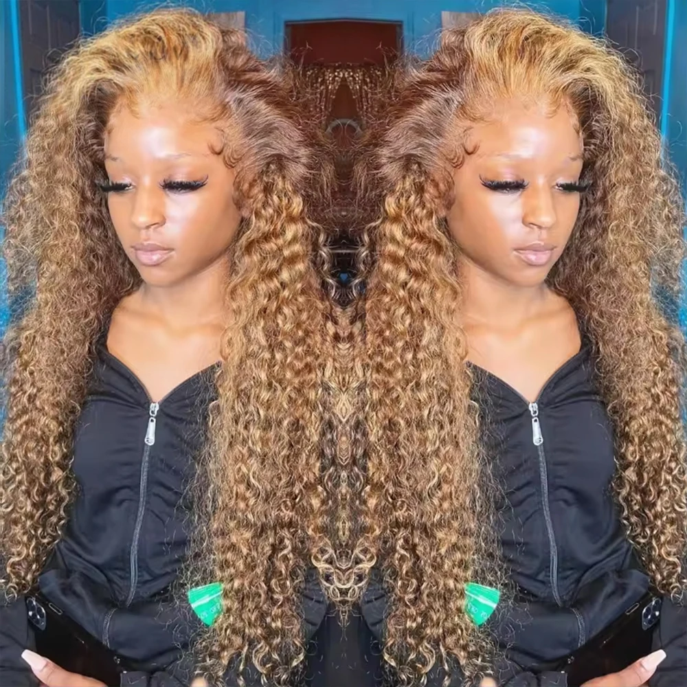 

HD Transparent Highlight Wig Human Hair Honey Blonde Lace Front Wigs 13x6 Curly Ombre Human Hair Wig Deep Wave Lace Frontal Wig