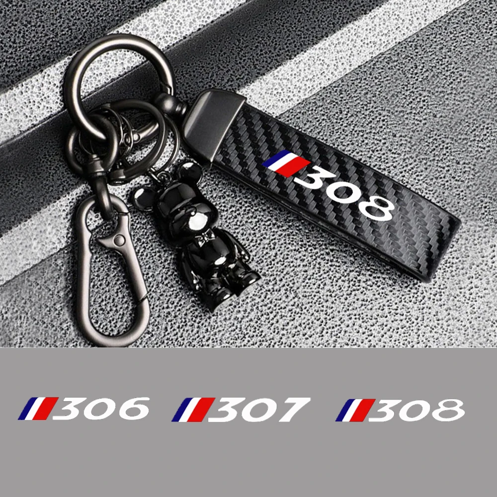 New Car Key Chain Keyring Auto Interiors Accessories Car Carbon Fiber Style Keychain For Peugeot 306 307 308 Car Accessories