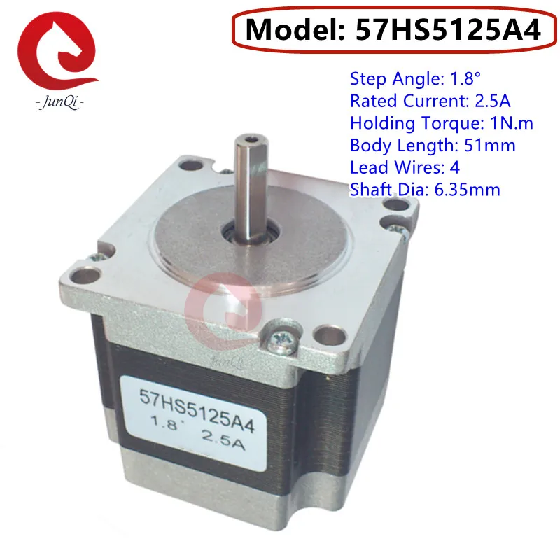 JUNQI 2Phase 4-Lead Wires 1.8° Nema23 Stepper Motor, 51mm Length 1.1N.m Single Shaft Dia6.35mm/8mm Hybrid Stepping Motor 57HS51
