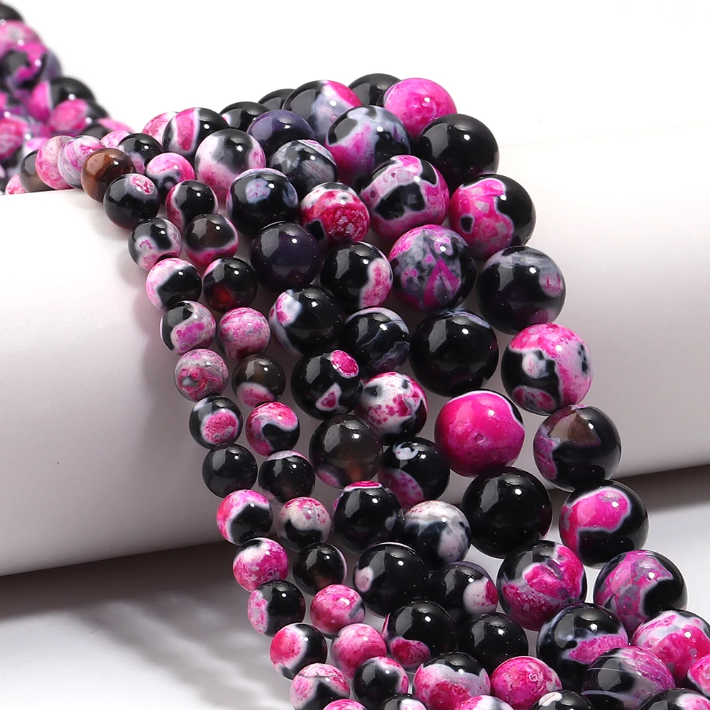 6/8/10mm Naturstein-Perlen aus heißrosa Feuerachat, runde lose Perlen für DIY-Schmuckherstellung, Bastelarbeiten, Armband, Halskette, Zubehör