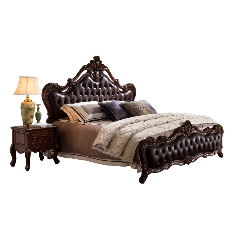 

American style, solid wood, leather bed, master bedroom, double, villa, large apartment