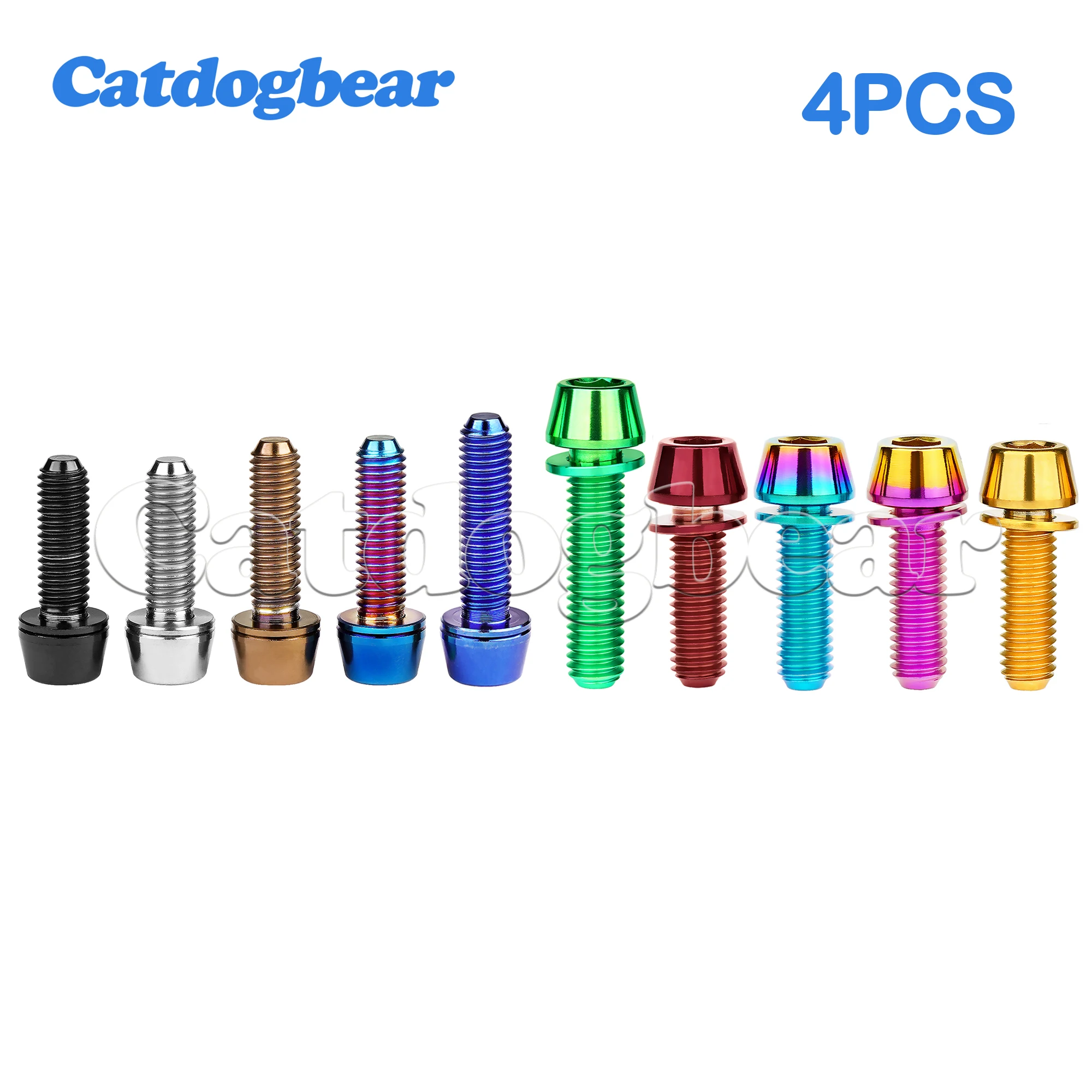 Catdogbear Titanium Bolts 4PCS M5M6x16/18/20mmCone Head with Gasket Washer Bicycle Stem Screws