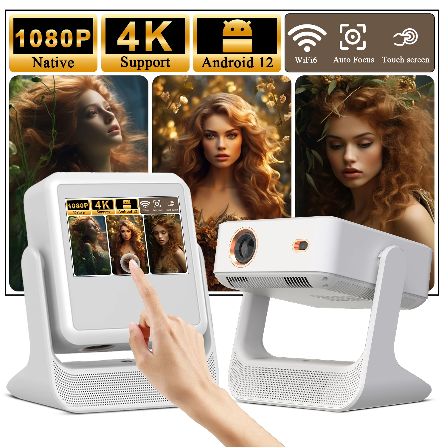 

Aepuosem A2pro 4K Smart Projector - Dual Screen, Android OS, Touch Control, Gaming & KTV Ready