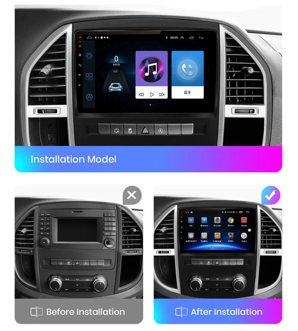 Android car radio with wireless Bluetooth Carpaly GPS Navigation +HD brake light camera for Mercedes Benz Vito W447