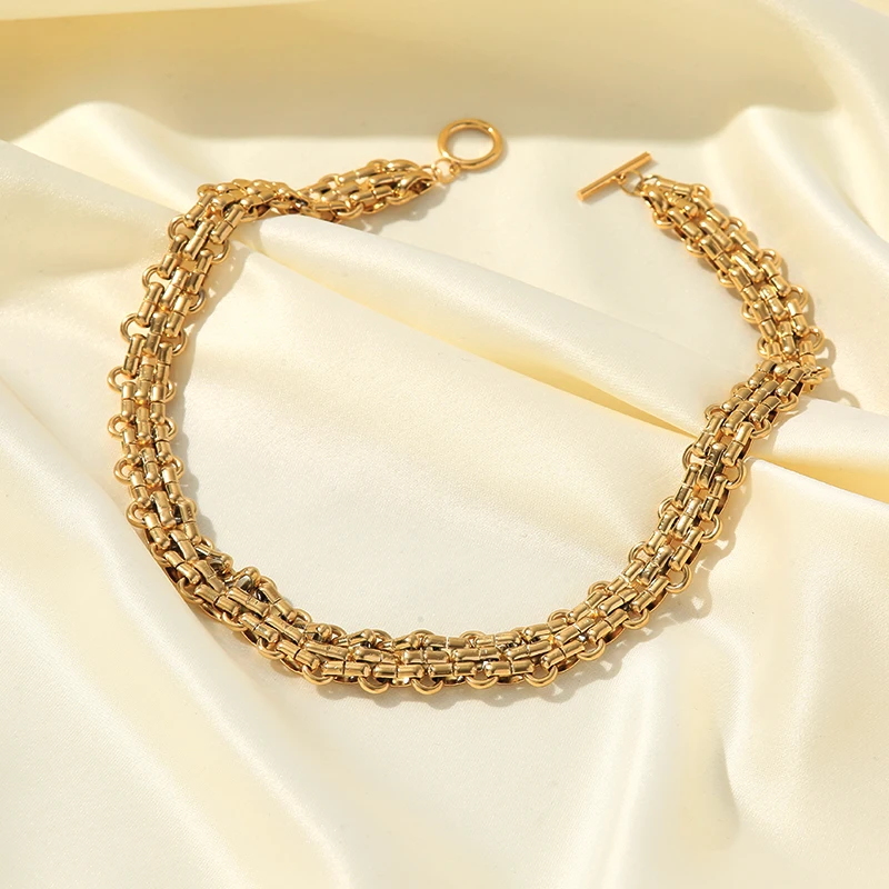 EILIECK 316L Edelstahl 18K vergoldete kubanische Kette Statement-Halskette Armband-Set Charm Mode Damen Wasserdichter Schmuck – Detail 7