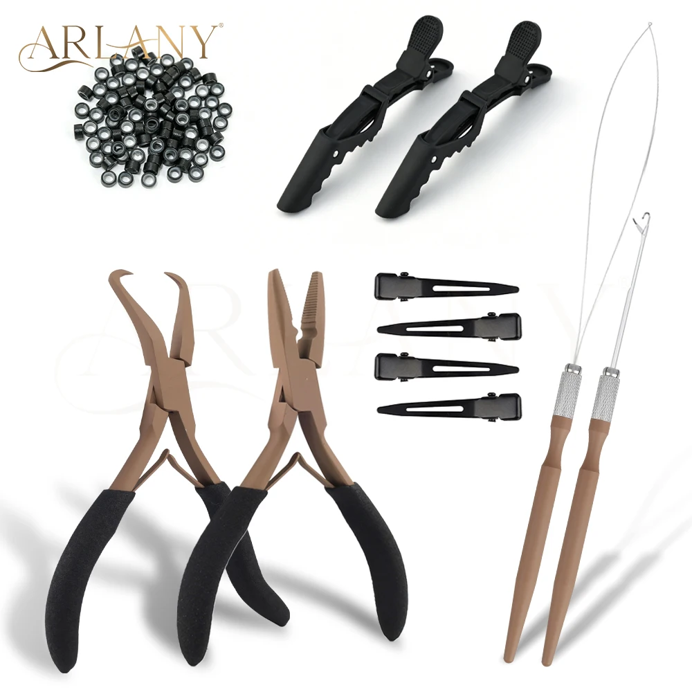 ARLANY Microlinks Hair Extension Pliers Kit Anti-Slip Microlink Pliers for Beads Rings 200 Pieces 4mm Hair Extension Beads
