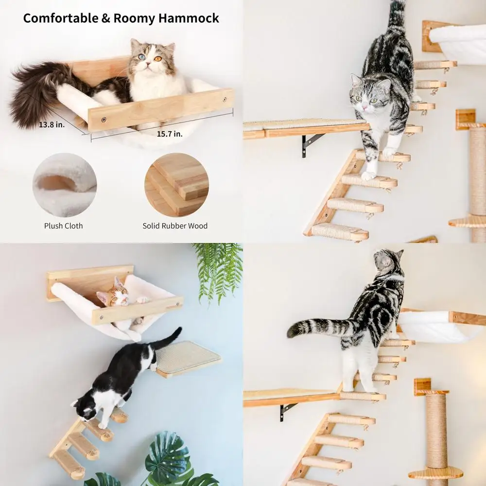 

Набор из 3-х настенных полок для кошек, из массива каучукового дерева, для игр, лазания и отдыха котят