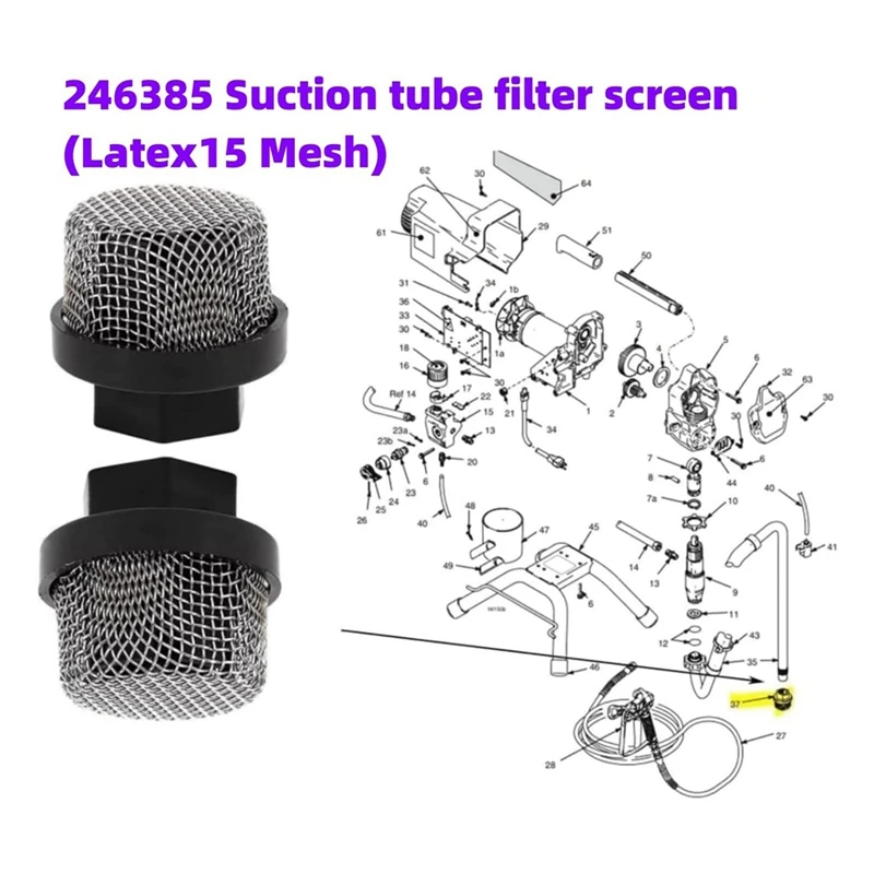 246385 287032 246384 Airless Spray Filter Screen Set Suction Pipe Filter Screen Spray Pump Inner Core For Graco 390 Easy Install