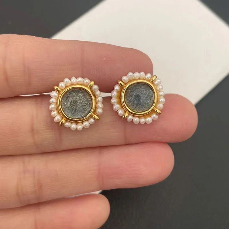 Pearl pave stone stud earrings for women vintage earrings delicate eleagnt jewelry new in 2026