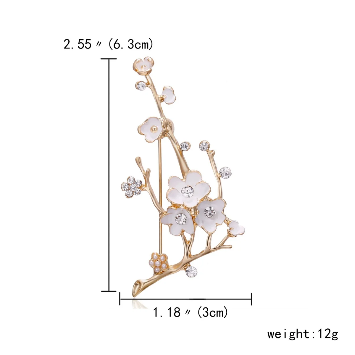 Elegant White Enamel Plum Blossom Brooches For Women Men Vintage Rhinestone Peach Flower Branches Buckle Pins Banquet Jewelry