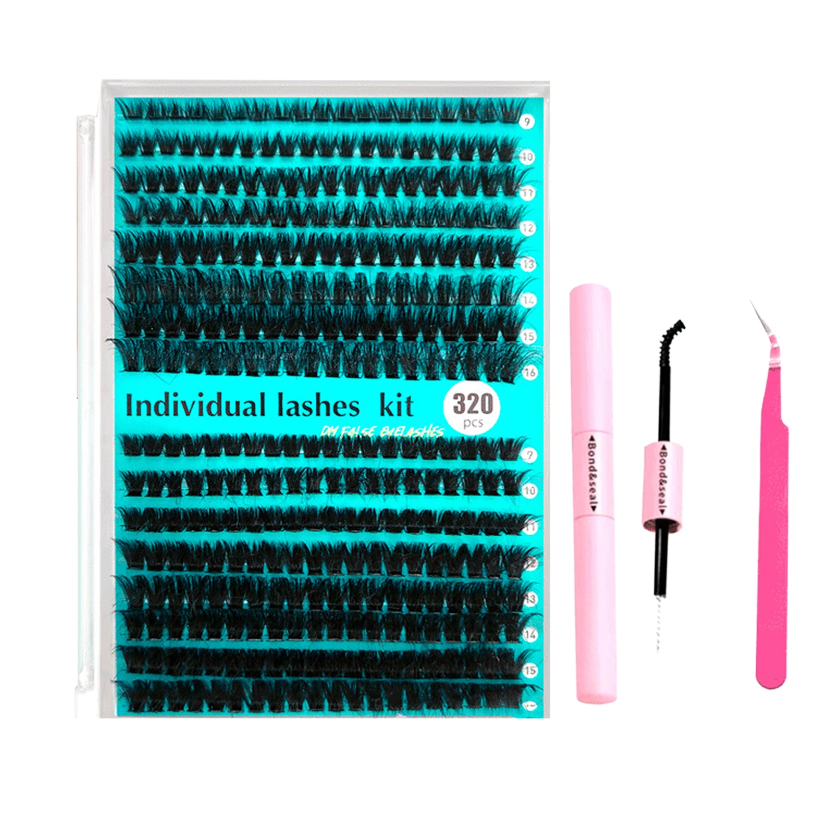 60D 80D False Eyelashes Extension kit 320pcs 9-16mm cluster lashes natural black 3D Eyelash bond and seal kit Cosmetic Supplies