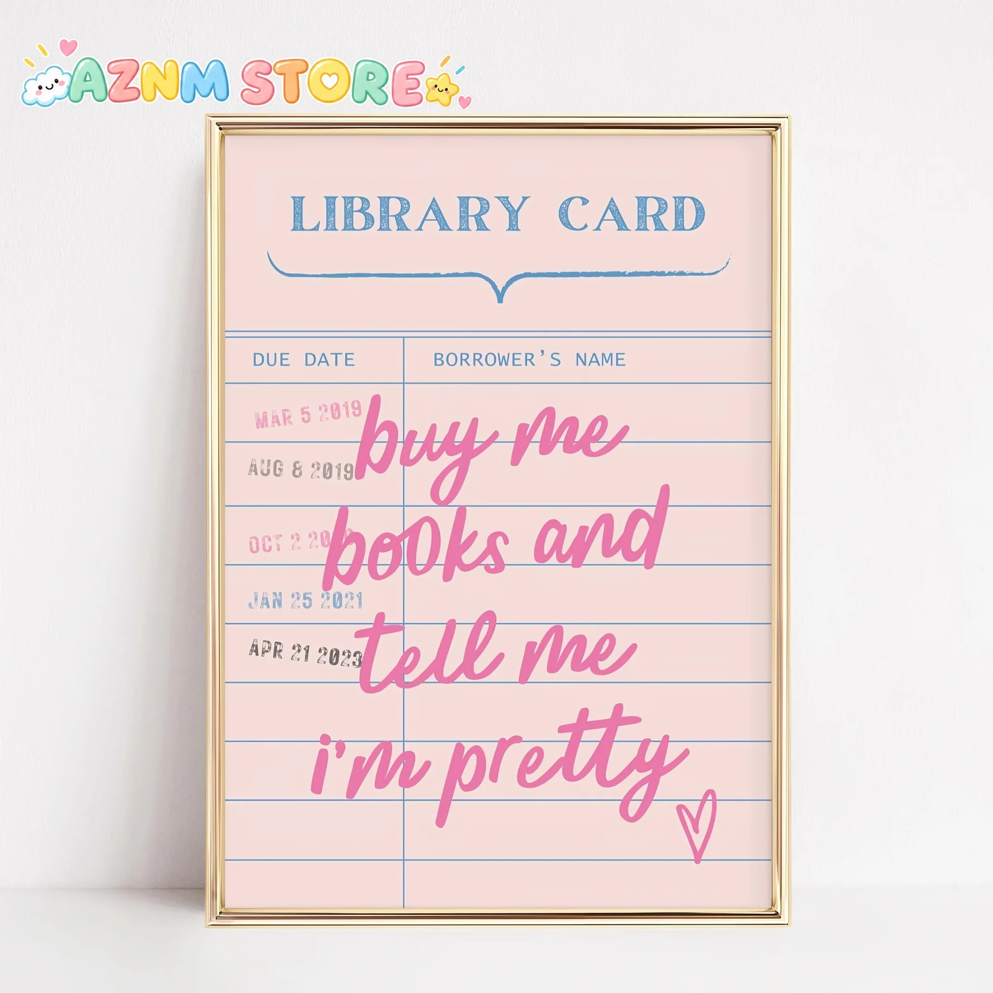 1PC 2D Flat Frameless Canvas Poster - Vintage Pink Library Card Design with 