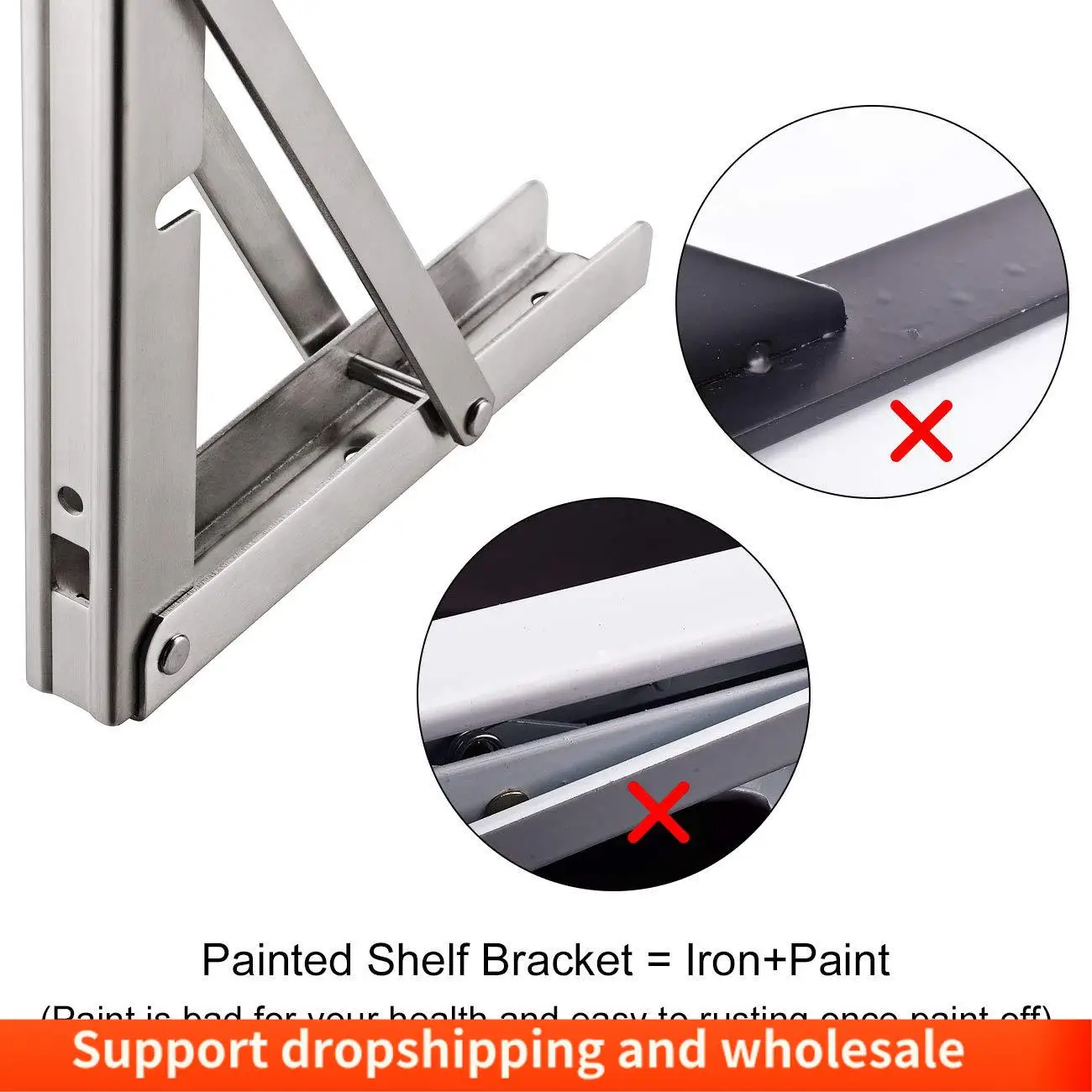 AA86 2 Pack 12 Inch Folding Shelf Brackets Heavy Duty Stainless Steel Collapsible Shelf Bracket For Table Work Bench, Space Savi