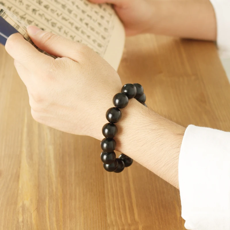 Natural Ebony Beads Bracelet Men and Women Couple Ethnic Style Retro Artsy Jewelry Rosary