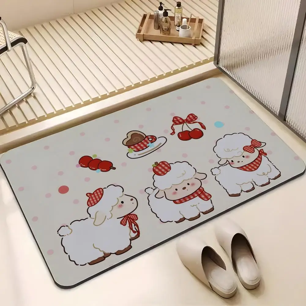 Cartoon H-HappyS littleS lambS Floor Mat Absorbent Floor Mat Non-Slip Entrance Rug for Bathrooms Restrooms and Toilets